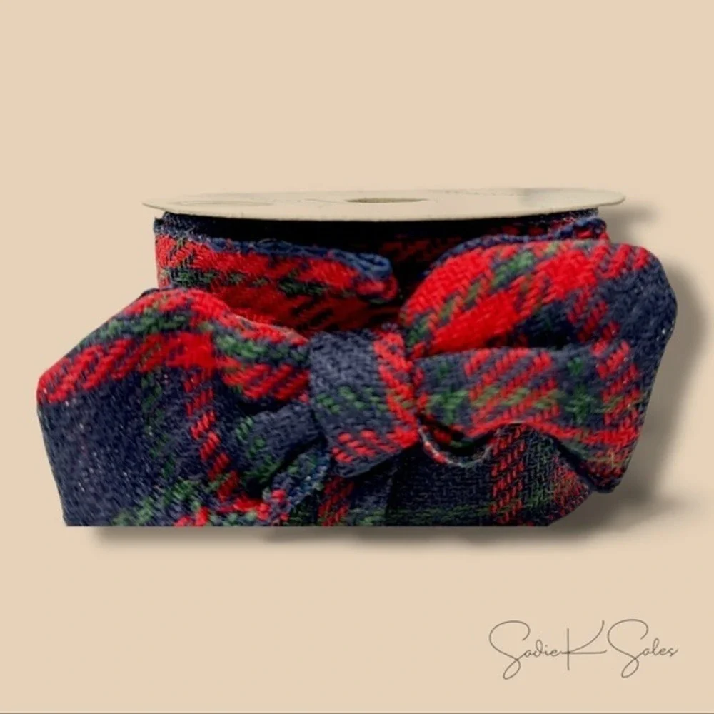 My Texas House‎ Christmas Ribbon 18 ft – Red Green Navy Tartan